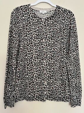 LOFT Women’s Leopard Print Button-Up Cardigan - Cream, Black, Brown
